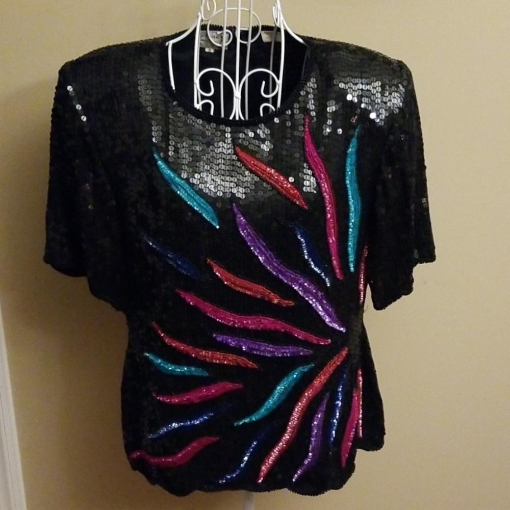 GUSSIED UP❣️Black sequined top